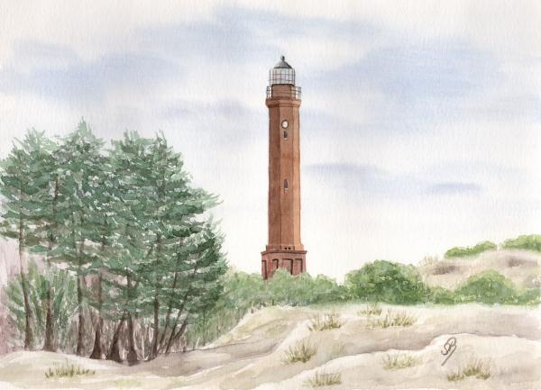 Postkarte DIN-A5 Aquarell Maritim Kunst Druck Kunstdruck Nordsee Norderney Leuchtturm Insel Strand